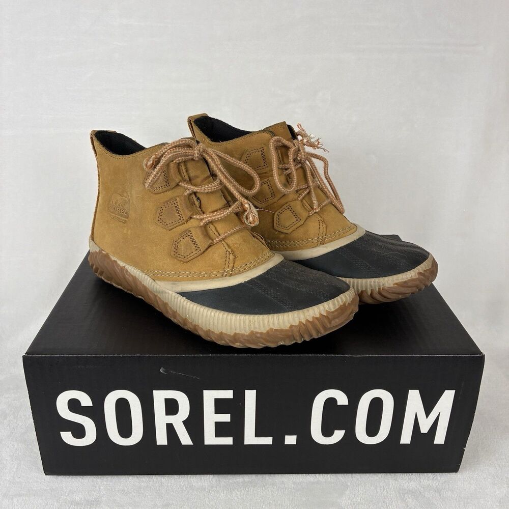 Sorel Out N About Plus Waterproof Boots -Women’s Size 8 Elk Tan Black Leather